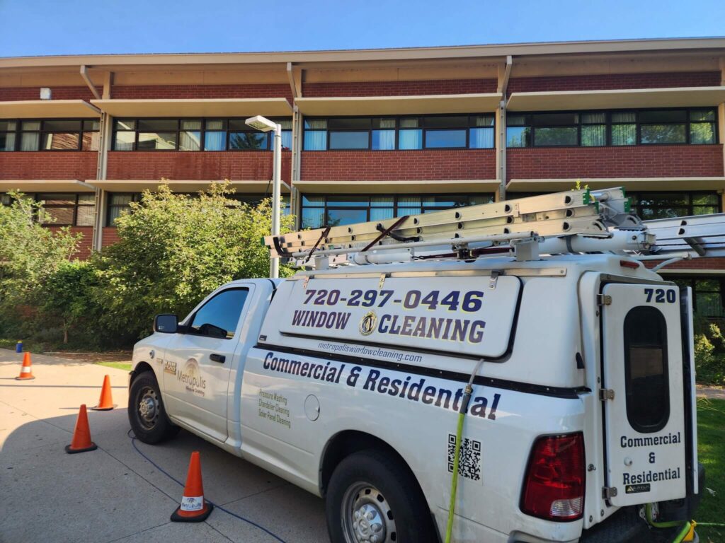 metropolis truck at commercial pressure washing job in Fort Collins CO